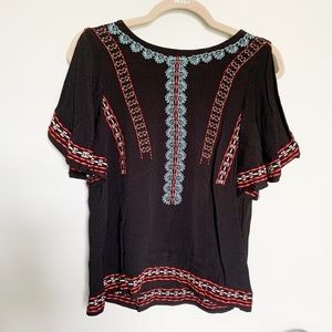Anthropologie Gibson Latimer black embroidered blouse short sleeve small